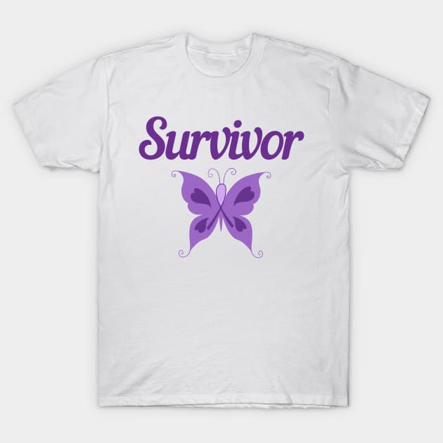 Purple Ribbon Awareness Gift Butterfly Thyroid Cancer Survivor Gift Eating Disorders Domestic Violence T-Shirt by InnerMagic